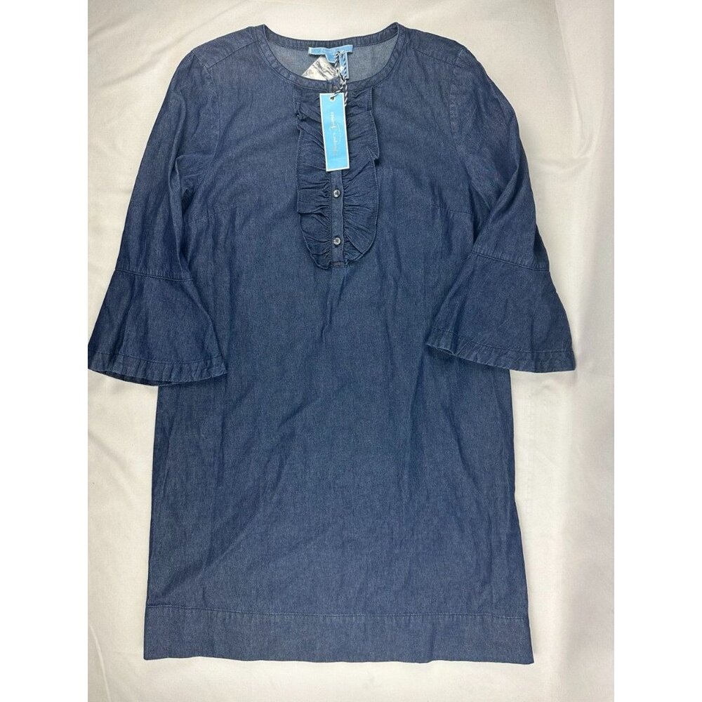 Draper James Indigo Denim Ruffle-Front Mini Dress - Picture 3 of 9